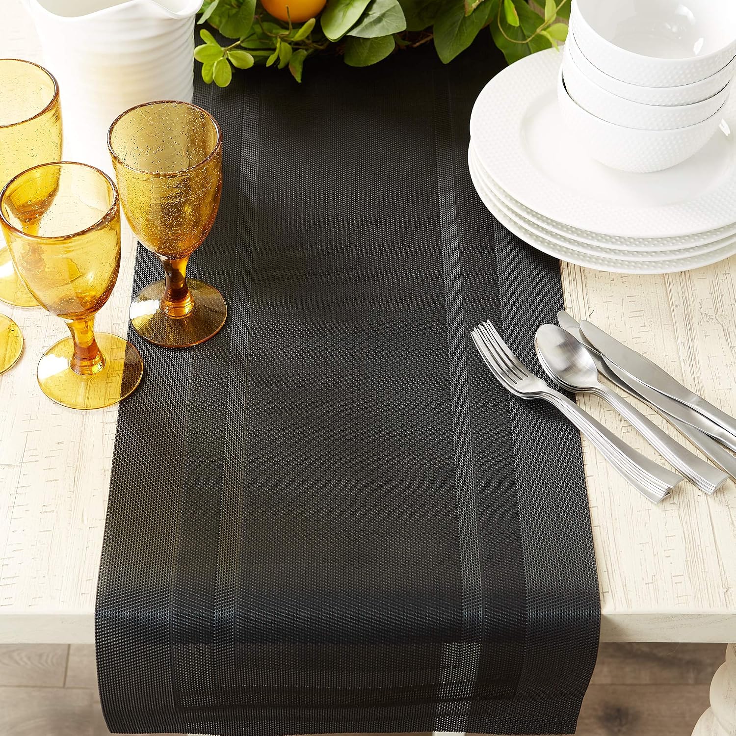 DII PVC Tabletop Collection Woven Indoor/Outdoor, Table Runner, 14x72, Black (Pack of 12)