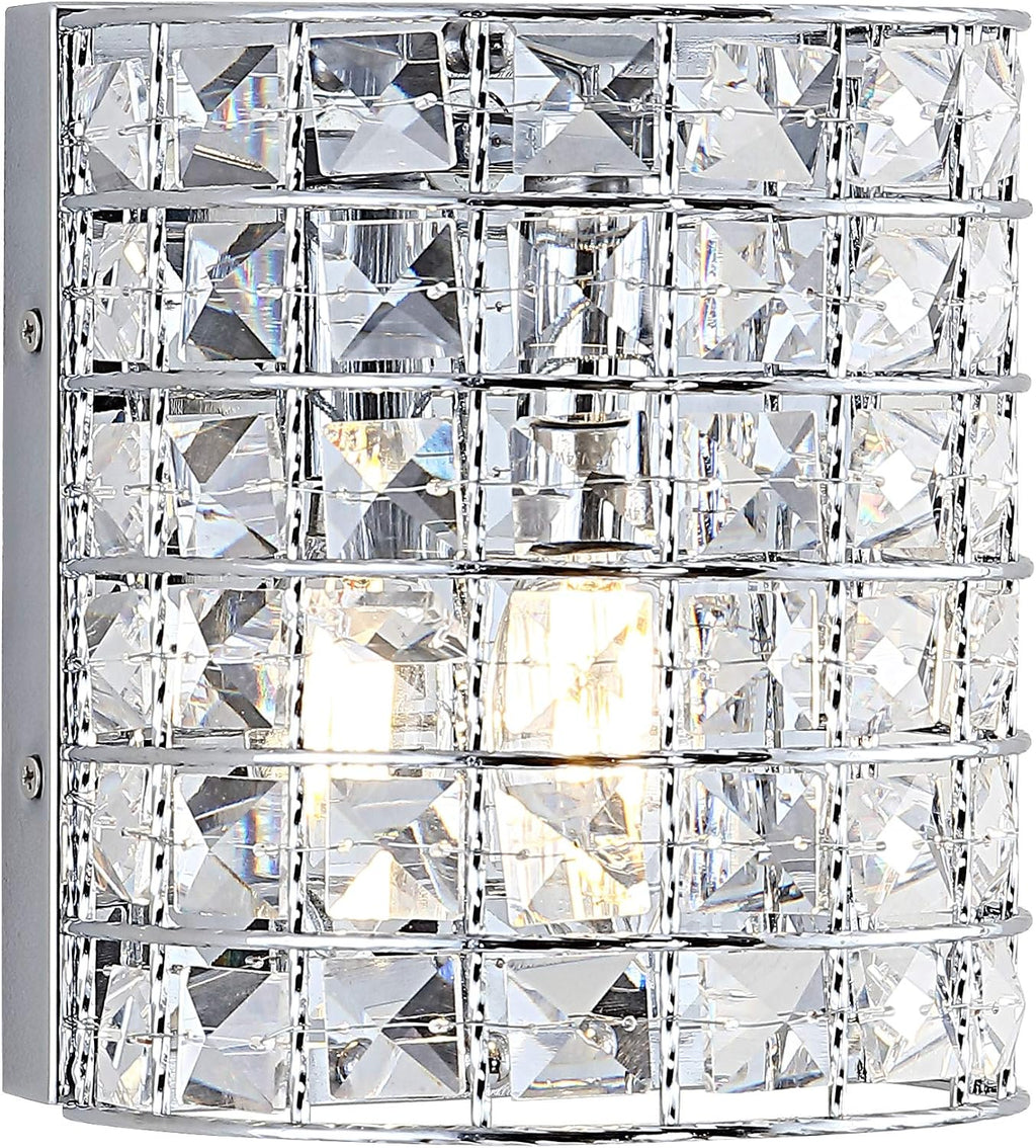 JONATHAN Y 7' Chrome Modern LED Vanity Light Sconce for Bathroom Decor, 1-Light, Clear Crystal Shade, Glam Wall Lighting for Hallway Entryway, LED Bulb Included JYL7542A