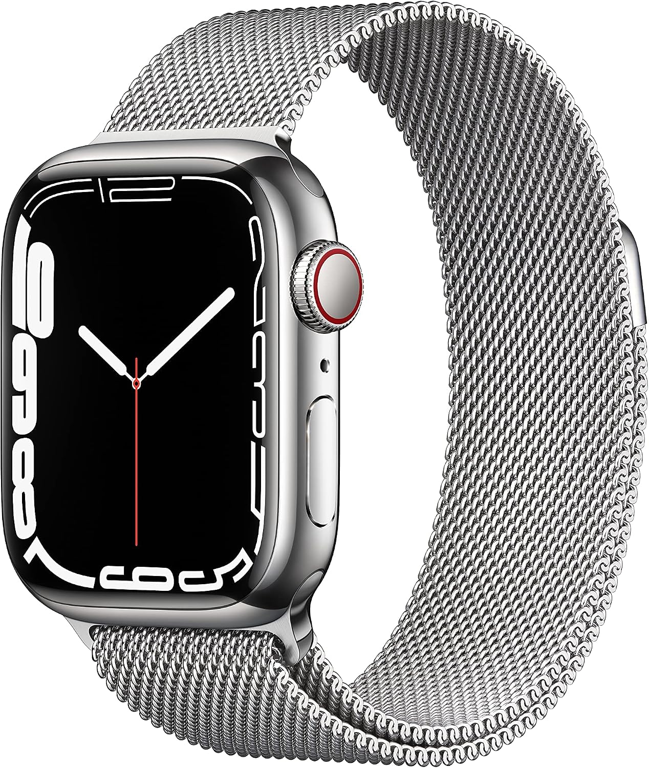 Apple Watch Series 7 (GPS + Cellular, 41mm) Silver Stainless Steel Case with Silver Milanese Loop (Renewed)