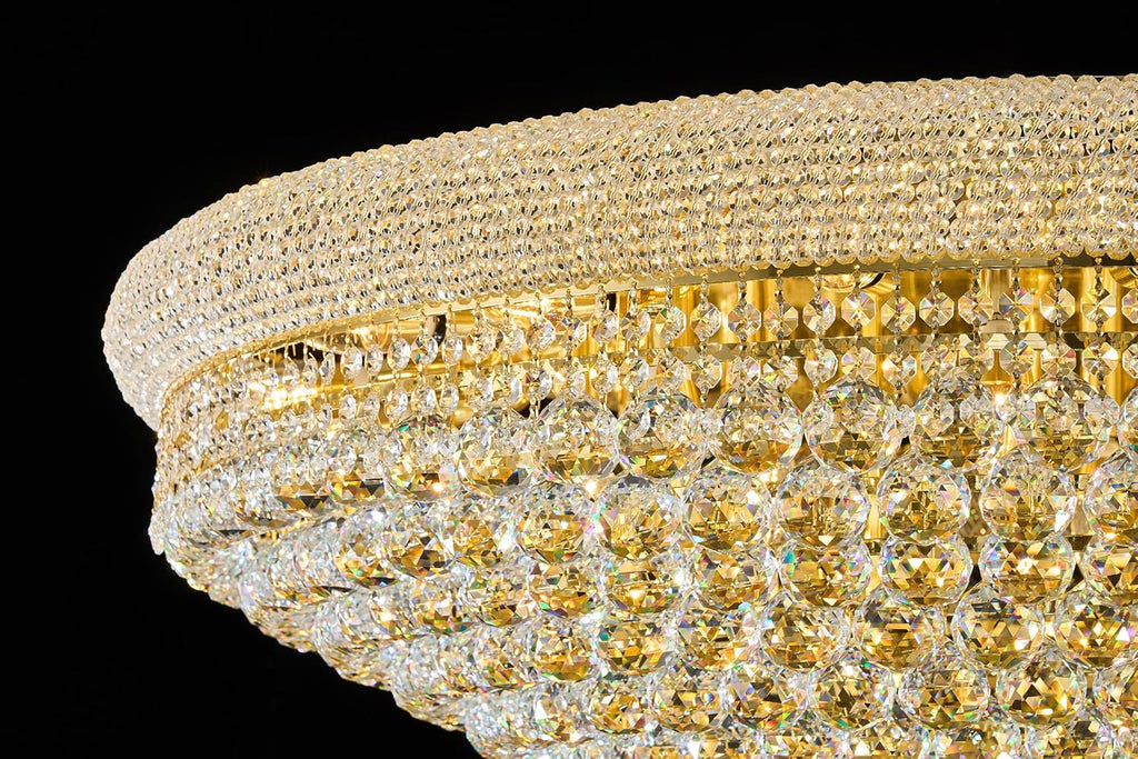 27-Light Large Crystal Chandelier Flush Mount Ceiling Light Fixture for Living Room Entrance Foyer Lobby Gold Finish