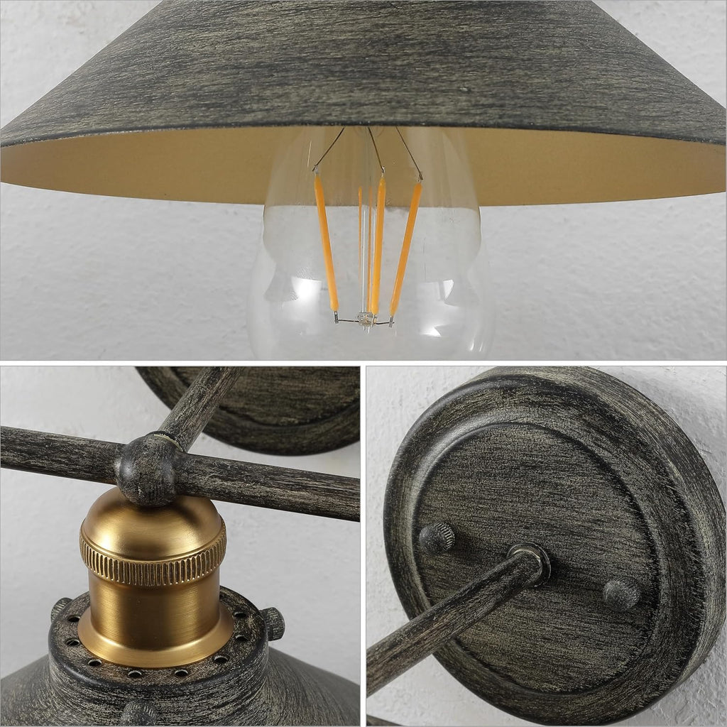 JONATHAN Y 26.5' Rustic Dark Gray/Brass Gold 3-Light Industrial Farmhouse Metal Vanity Light Wall Sconce, Metal Shade for Bathroom Mirror, Kitchen, Entryway, LED Bulb Included (JYL7428D)