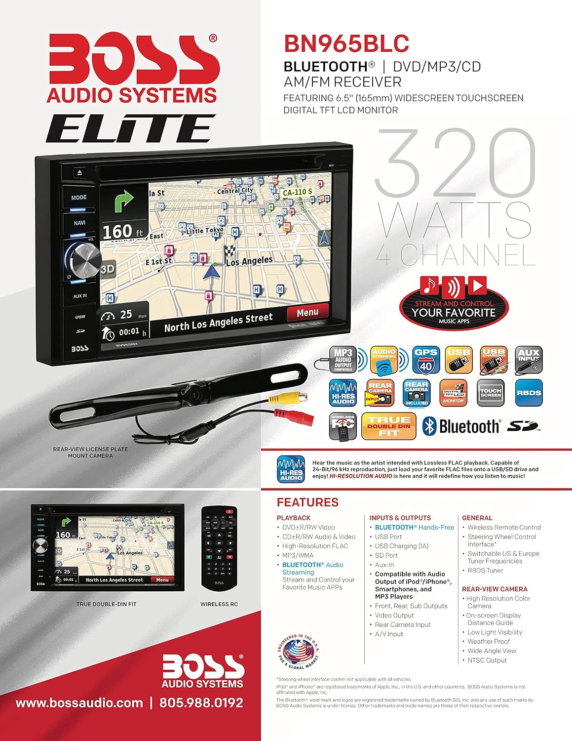 BOSS Audio Systems Elite BN965BLC Car GPS Navigation DVD Player - Double Din, Bluetooth Audio and Calling, 6.5 Inch LCD Touchscreen Monitor, MP3/CD/DVD/USB/SD, Aux-in, AM/FM Radio Receiver (Renewed)