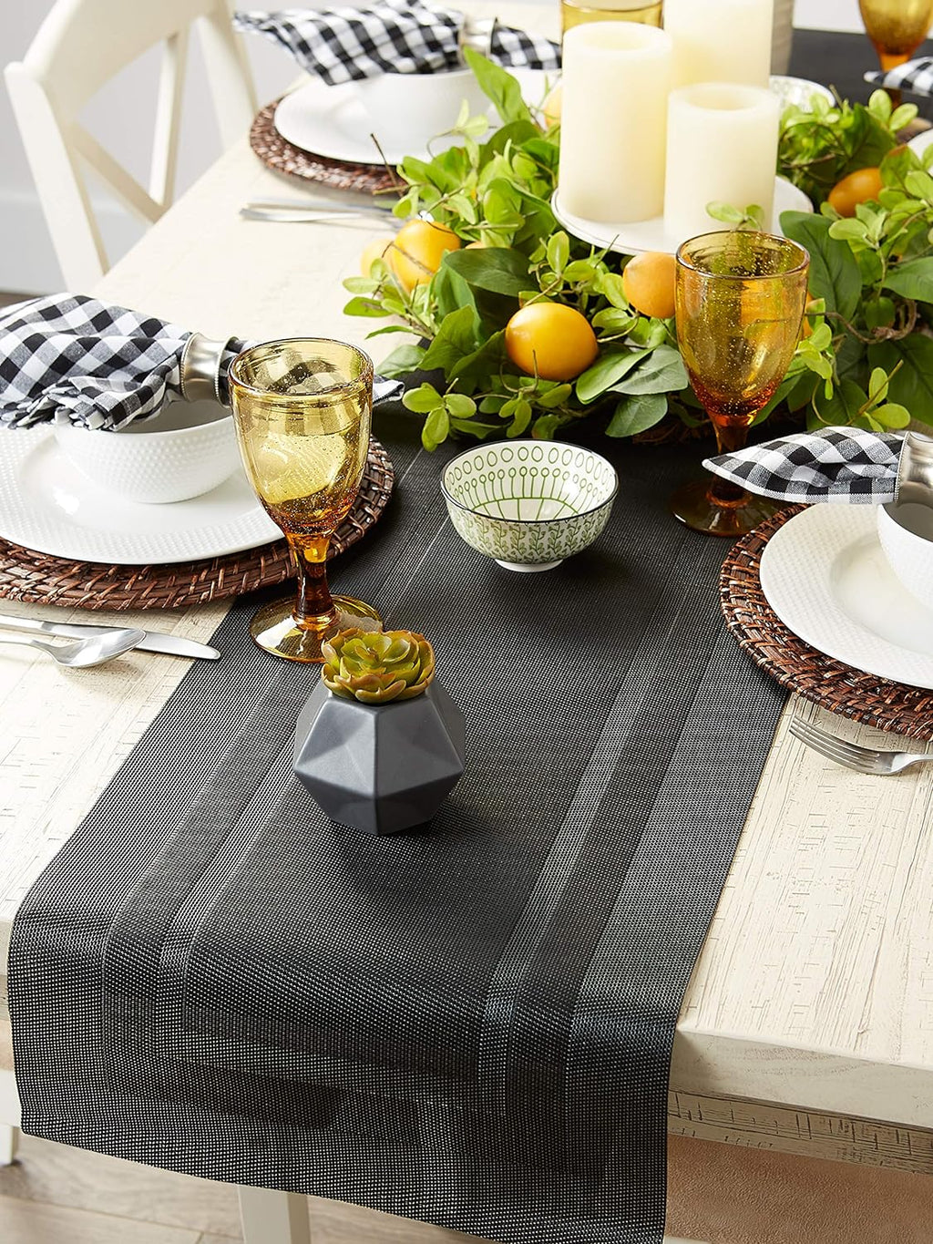 DII PVC Tabletop Collection Woven Indoor/Outdoor, Table Runner, 14x72, Black (Pack of 12)