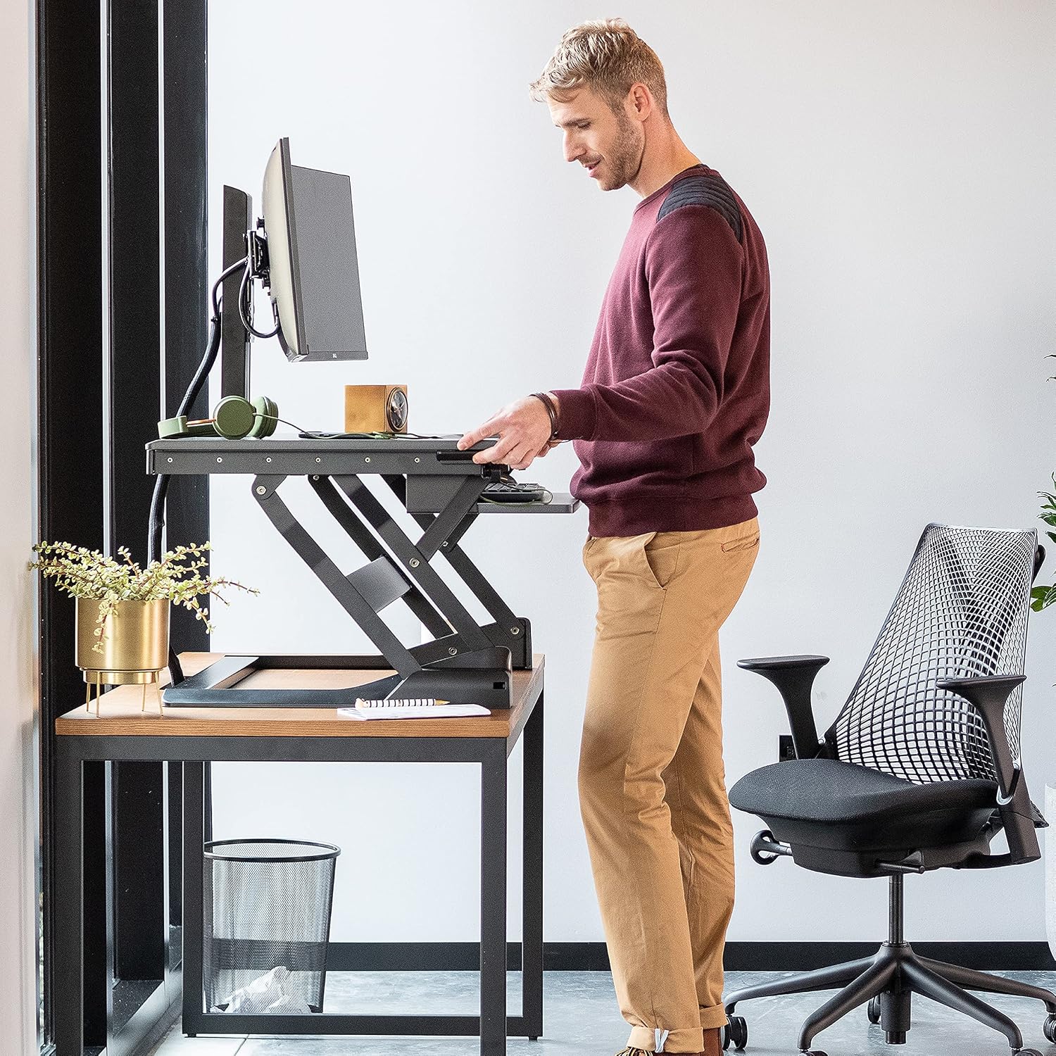 Ergotron – WorkFit-TL Standing Desk Converter and WorkFit Dual Monitor Kit, Sit Stand Desk Riser for Tabletops – for 2 Monitors Up to 24 inches, 6 to 14 lbs Each – Black