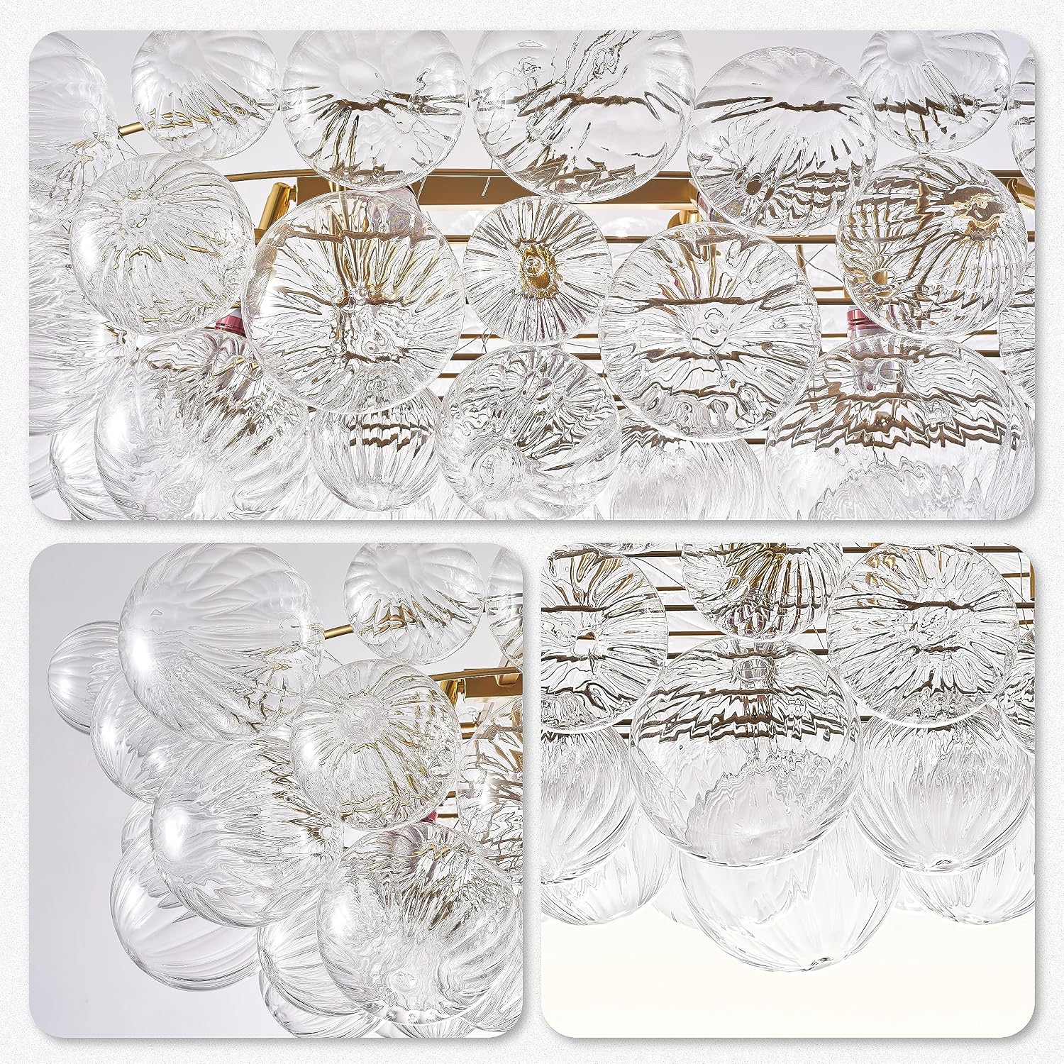 Nordic Bubble Ball Swirled Glass Chandelier, 36' Long Rectangular Chandeliers Island Light Fixture Gold and Clear Blown Glass Large Pendant Light Fixture for Bedroom Study Restaurant Dining Table